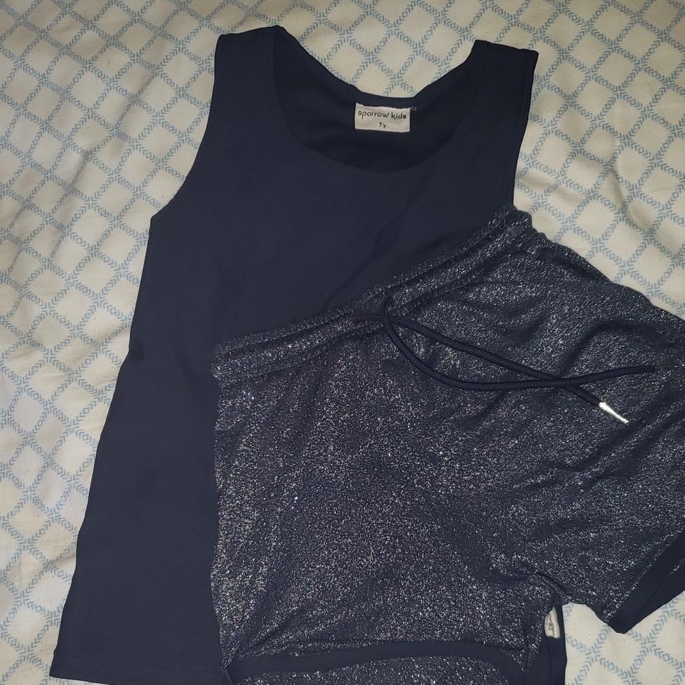 Sparrow Navy Top and Glittery Shorts Set